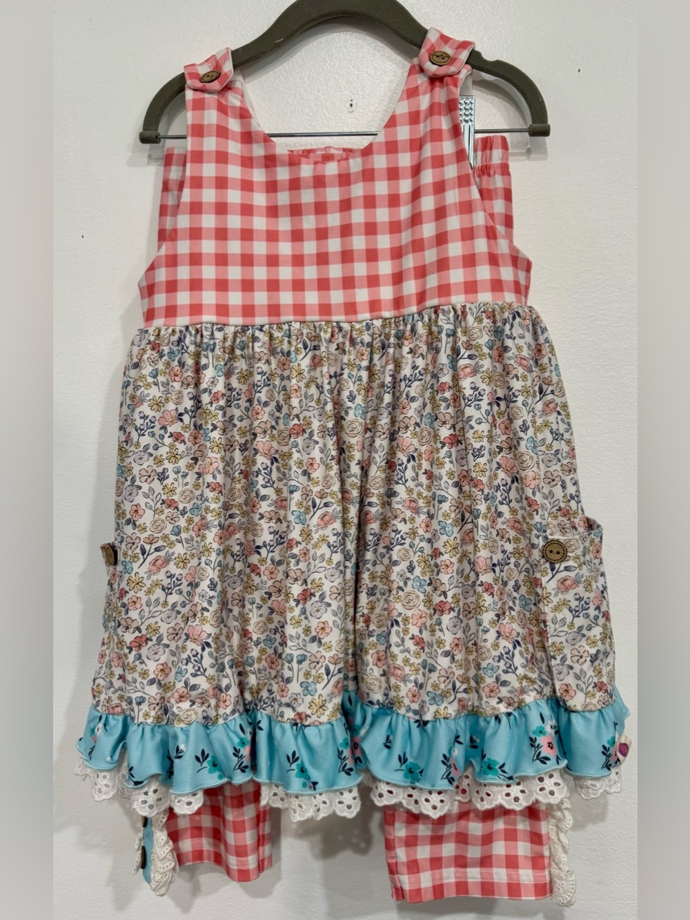 cheeky plum Pink Gingham & Floral Ruffled Set